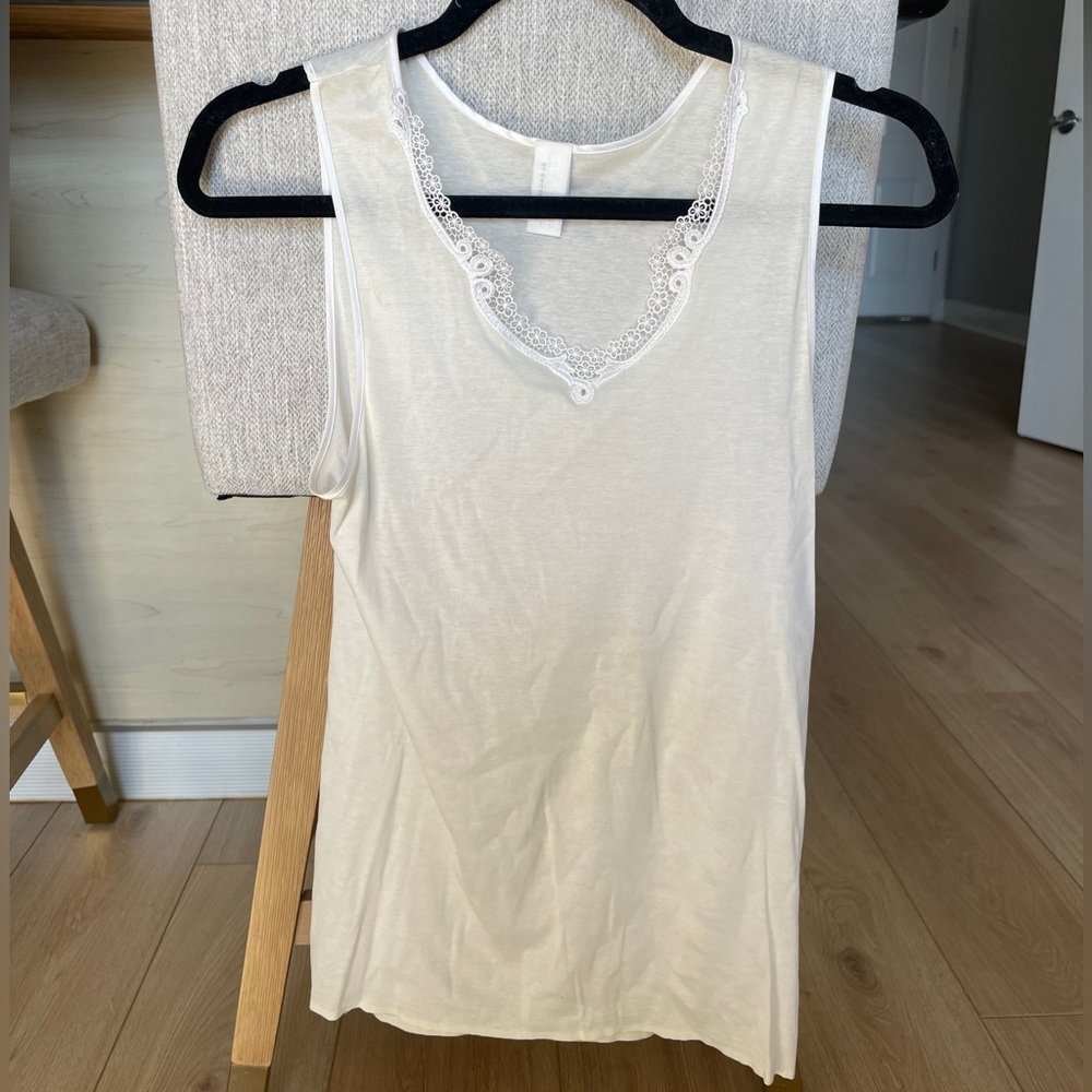 Hanro Ivory Lace Trim Cotton Tank Top Size M